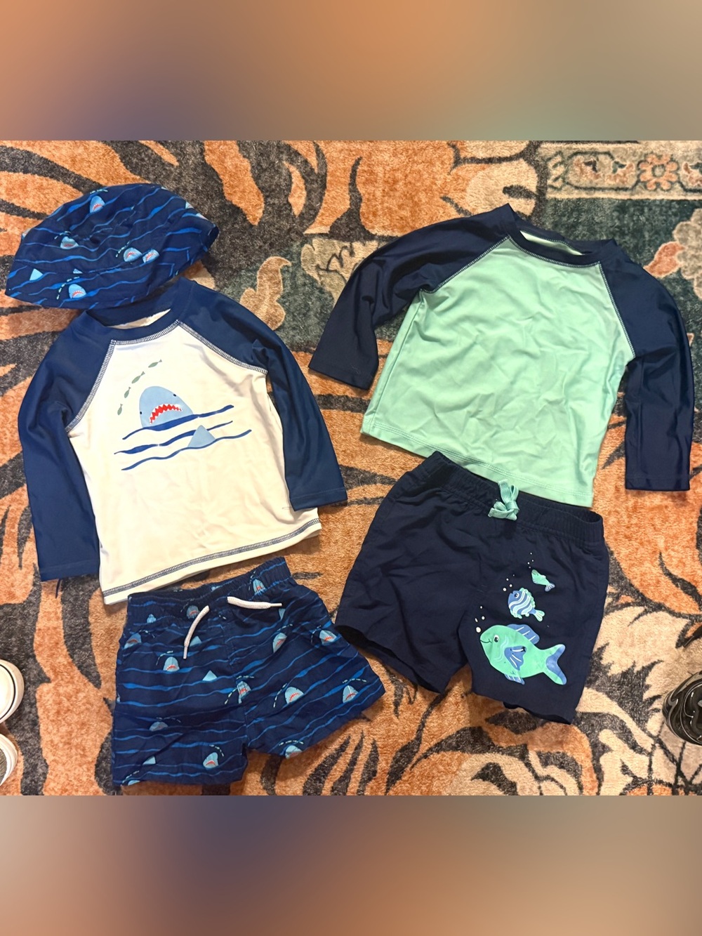 First Impressions Navy & Mint Shark Two-Piece Rashguard Swim Set